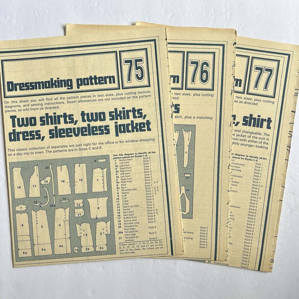 Vintage Designer Sewing Patterns Uncut Lot Of 3 Blouse Dress Jacket Skirt 70s